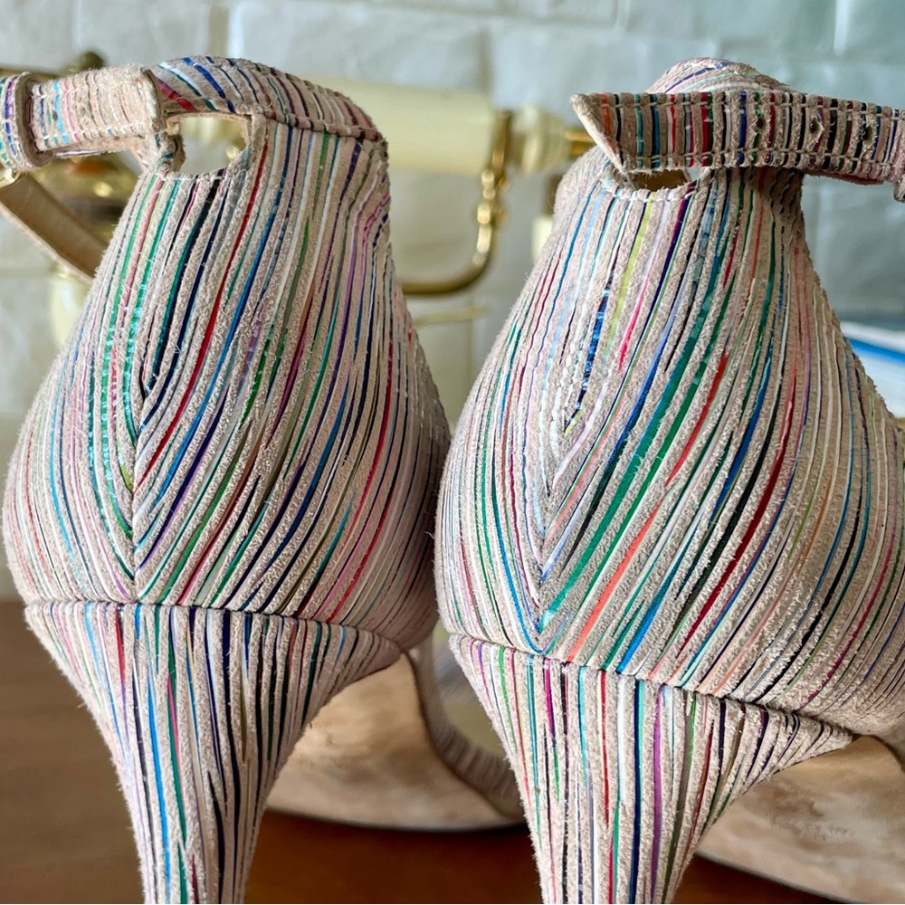Stuart Weitzman Multicolor Suede Razzle Sandals Heels - Picture 13 of 16